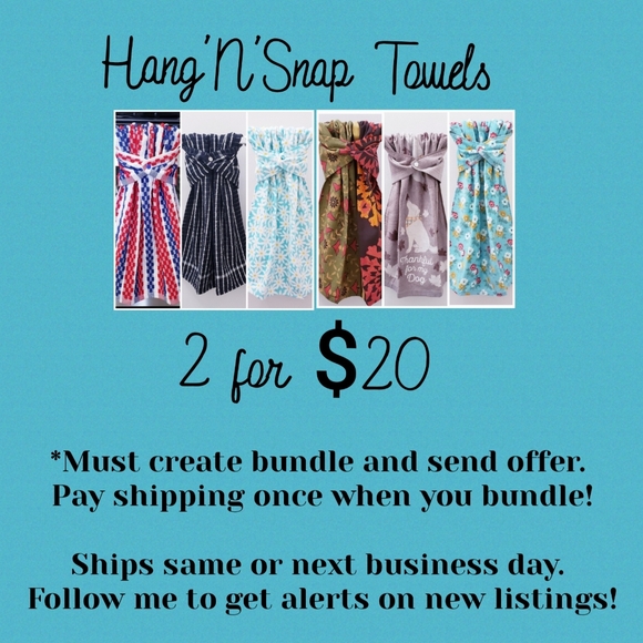 #9097-B ●✅️LAST 1✅️NEW! Black/White/Teal checked Hand Towel w/TEAL PLASTIC SNAP - Picture 2 of 9